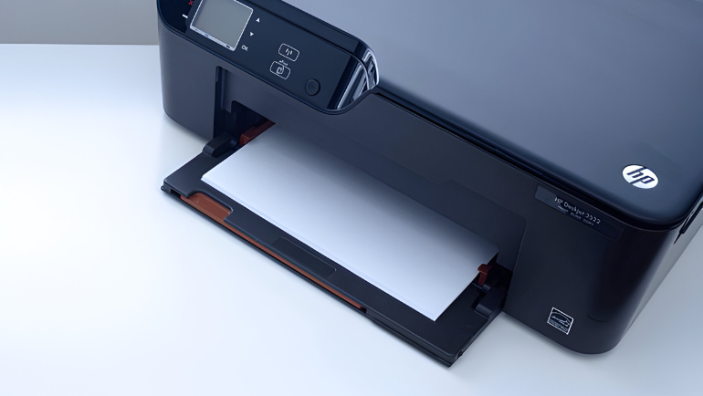 black all-in-one printer type place on a table